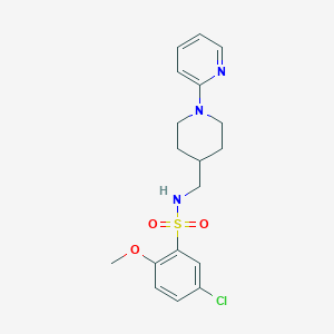 molecular formula C18H22ClN3O3S B2795663 5-氯-2-甲氧基-N-((1-(吡啶-2-基)哌啶-4-基)甲基)苯磺酰胺 CAS No. 1235667-05-6