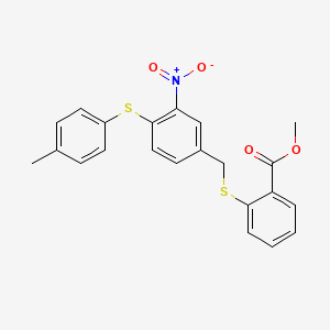 molecular formula C22H19NO4S2 B2795664 Methyl 2-({4-[(4-methylphenyl)sulfanyl]-3-nitrobenzyl}sulfanyl)benzenecarboxylate CAS No. 477869-72-0
