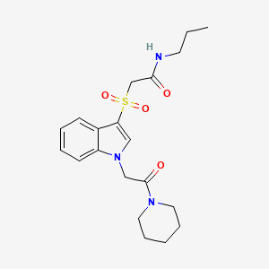molecular formula C20H27N3O4S B2795666 2-((1-(2-oxo-2-(piperidin-1-yl)ethyl)-1H-indol-3-yl)sulfonyl)-N-propylacetamide CAS No. 878058-43-6