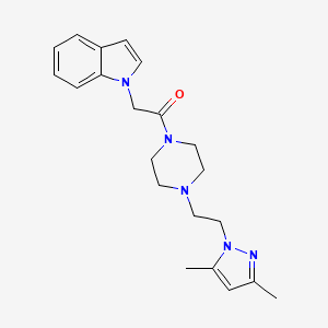 molecular formula C21H27N5O B2795675 1-(4-(2-(3,5-dimethyl-1H-pyrazol-1-yl)ethyl)piperazin-1-yl)-2-(1H-indol-1-yl)ethanone CAS No. 1286714-30-4