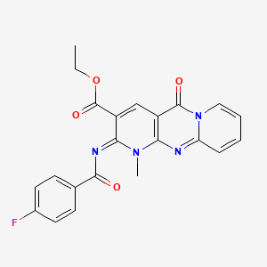 molecular formula C22H17FN4O4 B2795683 (Z)-乙基 2-((4-氟苯甲酰)亚胺)-1-甲基-5-氧代-2,5-二氢-1H-二嘧啶并[1,2-a:2',3'-d]嘧啶-3-甲酸酯 CAS No. 534565-46-3