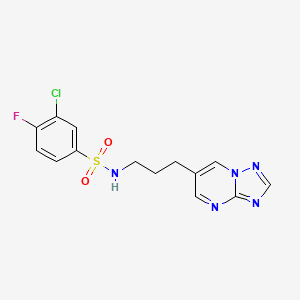 molecular formula C14H13ClFN5O2S B2795711 N-(3-([1,2,4]三唑并[1,5-a]嘧啶-6-基)丙基)-3-氯-4-氟苯磺酰胺 CAS No. 2034318-20-0