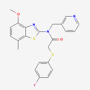 molecular formula C23H20FN3O2S2 B2795712 2-((4-fluorophenyl)thio)-N-(4-methoxy-7-methylbenzo[d]thiazol-2-yl)-N-(pyridin-3-ylmethyl)acetamide CAS No. 941902-85-8