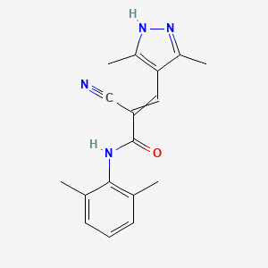 molecular formula C17H18N4O B2795725 2-cyano-3-(3,5-dimethyl-1H-pyrazol-4-yl)-N-(2,6-dimethylphenyl)prop-2-enamide CAS No. 1445755-91-8
