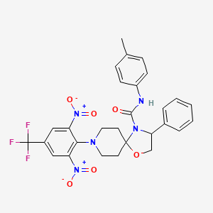 molecular formula C28H26F3N5O6 B2795731 8-[2,6-二硝基-4-(三氟甲基)苯基]-N-(4-甲基苯基)-3-苯基-1-氧代-4,8-二氮杂螺[4.5]癸烷-4-甲酰胺 CAS No. 338963-12-5