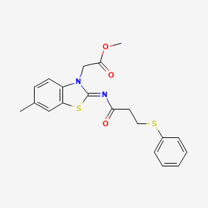 molecular formula C20H20N2O3S2 B2795732 (Z)-甲基-2-(6-甲基-2-((3-(苯硫基)丙酰亚胺)苯并[d]噻唑-3(2H)-基)乙酸酯 CAS No. 941961-26-8
