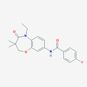 molecular formula C20H21FN2O3 B2795733 N-(5-ethyl-3,3-dimethyl-4-oxo-2,3,4,5-tetrahydrobenzo[b][1,4]oxazepin-8-yl)-4-fluorobenzamide CAS No. 921519-48-4