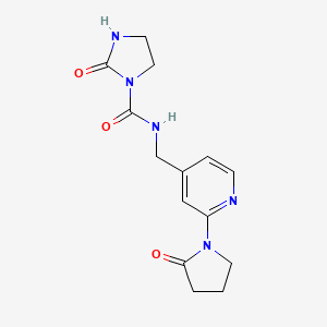 molecular formula C14H17N5O3 B2795744 2-氧代-N-((2-(2-氧代吡咯烷-1-基)吡啶-4-基)甲基)咪唑烷-1-甲酰胺 CAS No. 2034536-32-6