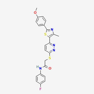 molecular formula C23H19FN4O2S2 B2795760 N-(4-fluorophenyl)-2-((6-(2-(4-methoxyphenyl)-4-methylthiazol-5-yl)pyridazin-3-yl)thio)acetamide CAS No. 954696-73-2