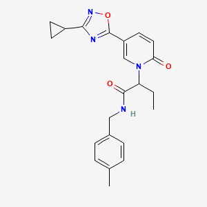 molecular formula C22H24N4O3 B2795773 2-[5-(3-cyclopropyl-1,2,4-oxadiazol-5-yl)-2-oxopyridin-1(2H)-yl]-N-(4-methylbenzyl)butanamide CAS No. 1396635-48-5