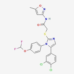 molecular formula C22H16Cl2F2N4O3S B2795789 2-((5-(3,4-dichlorophenyl)-1-(4-(difluoromethoxy)phenyl)-1H-imidazol-2-yl)thio)-N-(5-methylisoxazol-3-yl)acetamide CAS No. 1226439-01-5