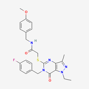 molecular formula C25H26FN5O3S B2795838 2-((1-乙基-6-(4-氟苄基)-3-甲基-7-氧代-6,7-二氢-1H-吡唑并[4,3-d]嘧啶-5-基)硫)-N-(4-甲氧基苄基)乙酰胺 CAS No. 1358630-14-4