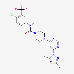 molecular formula C21H21ClF3N7O B2795856 N-(4-chloro-3-(trifluoromethyl)phenyl)-4-(6-(3,5-dimethyl-1H-pyrazol-1-yl)pyrimidin-4-yl)piperazine-1-carboxamide CAS No. 1169974-68-8
