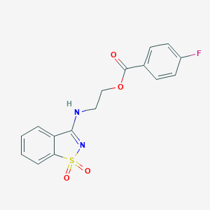 molecular formula C16H13FN2O4S B279586 2-[(1,1-dioxo-1,2-benzothiazol-3-yl)amino]ethyl 4-fluorobenzoate 