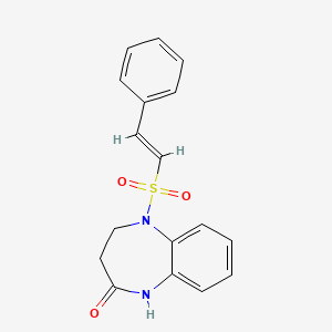 molecular formula C17H16N2O3S B2795869 5-[(E)-2-phenylethenyl]sulfonyl-3,4-dihydro-1H-1,5-benzodiazepin-2-one CAS No. 1390759-21-3