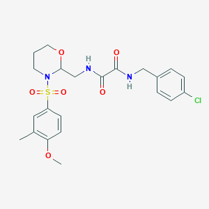 molecular formula C22H26ClN3O6S B2795875 N1-(4-氯苯甲基)-N2-((3-((4-甲氧基-3-甲基苯基)磺酰)-1,3-噁唑环己-2-基)甲基)草酰胺 CAS No. 872985-90-5