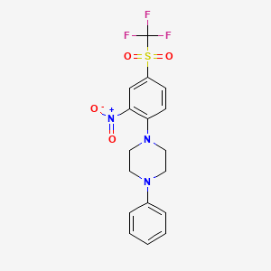 molecular formula C17H16F3N3O4S B2795904 1-[2-Nitro-4-(trifluoromethylsulfonyl)phenyl]-4-phenylpiperazine CAS No. 305343-67-3
