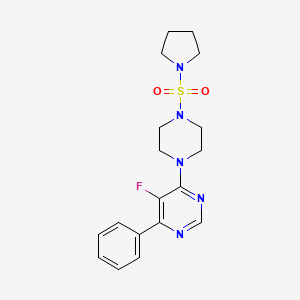 molecular formula C18H22FN5O2S B2795925 5-Fluoro-4-phenyl-6-(4-pyrrolidin-1-ylsulfonylpiperazin-1-yl)pyrimidine CAS No. 2380058-72-8