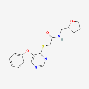 molecular formula C17H17N3O3S B2795926 2-(benzofuro[3,2-d]pyrimidin-4-ylthio)-N-((tetrahydrofuran-2-yl)methyl)acetamide CAS No. 846026-36-6