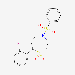 molecular formula C17H18FNO4S2 B2795939 7-(2-Fluorophenyl)-4-(phenylsulfonyl)-1,4-thiazepane 1,1-dioxide CAS No. 2034458-75-6