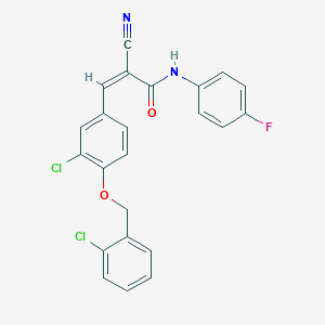 molecular formula C23H15Cl2FN2O2 B2795943 (Z)-3-[3-Chloro-4-[(2-chlorophenyl)methoxy]phenyl]-2-cyano-N-(4-fluorophenyl)prop-2-enamide CAS No. 380564-52-3