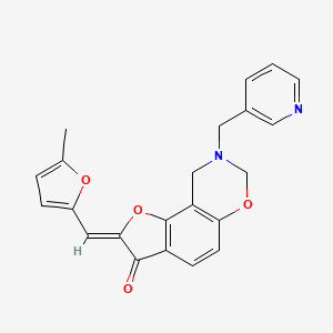 molecular formula C22H18N2O4 B2795959 (Z)-2-((5-methylfuran-2-yl)methylene)-8-(pyridin-3-ylmethyl)-8,9-dihydro-2H-benzofuro[7,6-e][1,3]oxazin-3(7H)-one CAS No. 929813-22-9