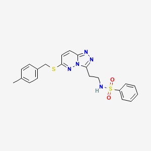 molecular formula C21H21N5O2S2 B2795969 N-(2-{6-[(4-methylbenzyl)thio][1,2,4]triazolo[4,3-b]pyridazin-3-yl}ethyl)benzenesulfonamide CAS No. 872997-04-1