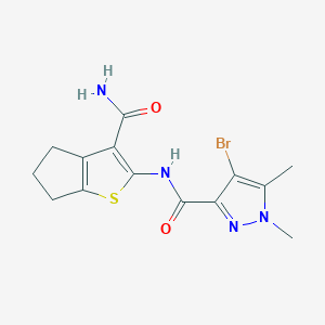 molecular formula C14H15BrN4O2S B279601 4-bromo-N-(3-carbamoyl-5,6-dihydro-4H-cyclopenta[b]thiophen-2-yl)-1,5-dimethyl-1H-pyrazole-3-carboxamide 