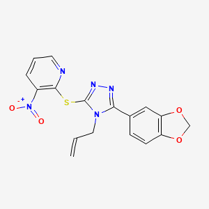 molecular formula C17H13N5O4S B2796048 2-{[4-烯丙基-5-(1,3-苯并二氧杂环[5.4.0]十二烷-5-基)-4H-1,2,4-三唑-3-基]硫醚基}-3-硝基吡啶 CAS No. 866149-40-8