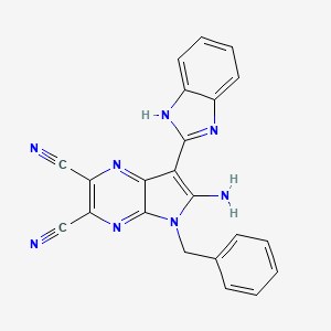 molecular formula C22H14N8 B2796051 6-Amino-7-benzimidazol-2-yl-5-benzylpyrrolo[2,3-b]pyrazine-2,3-dicarbonitrile CAS No. 302804-16-6
