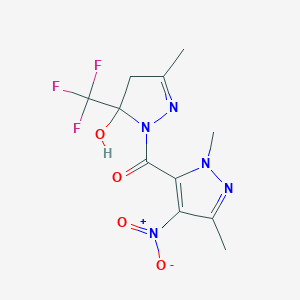 molecular formula C11H12F3N5O4 B279606 (1,3-dimethyl-4-nitro-1H-pyrazol-5-yl)[5-hydroxy-3-methyl-5-(trifluoromethyl)-4,5-dihydro-1H-pyrazol-1-yl]methanone 