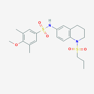 molecular formula C21H28N2O5S2 B2796063 4-methoxy-3,5-dimethyl-N-(1-(propylsulfonyl)-1,2,3,4-tetrahydroquinolin-6-yl)benzenesulfonamide CAS No. 946284-37-3