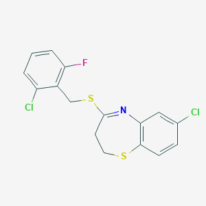 molecular formula C16H12Cl2FNS2 B2796064 7-氯-4-[(2-氯-6-氟苯甲基)硫代]-2,3-二氢-1,5-苯并噻吩 CAS No. 477860-34-7