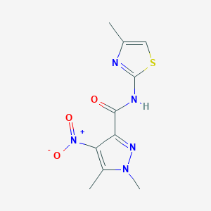 molecular formula C10H11N5O3S B279607 4-nitro-1,5-dimethyl-N-(4-methyl-1,3-thiazol-2-yl)-1H-pyrazole-3-carboxamide 
