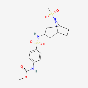 molecular formula C16H23N3O6S2 B2796073 甲基(4-(N-(8-(甲磺酰基)-8-氮杂双环[3.2.1]辛烷-3-基)磺酰氨基)苯基)碳酸酯 CAS No. 2034386-65-5