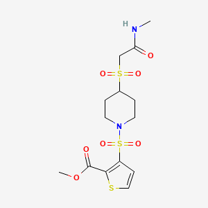 molecular formula C14H20N2O7S3 B2796078 Methyl 3-((4-((2-(methylamino)-2-oxoethyl)sulfonyl)piperidin-1-yl)sulfonyl)thiophene-2-carboxylate CAS No. 1448063-38-4
