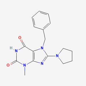 molecular formula C17H19N5O2 B2796088 7-Benzyl-3-methyl-8-pyrrolidin-1-ylpurine-2,6-dione CAS No. 377066-62-1