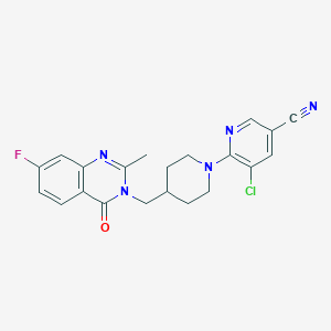 molecular formula C21H19ClFN5O B2796089 5-Chloro-6-[4-[(7-fluoro-2-methyl-4-oxoquinazolin-3-yl)methyl]piperidin-1-yl]pyridine-3-carbonitrile CAS No. 2415564-46-2