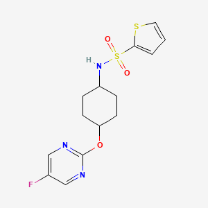 molecular formula C14H16FN3O3S2 B2796100 N-((1r,4r)-4-((5-fluoropyrimidin-2-yl)oxy)cyclohexyl)thiophene-2-sulfonamide CAS No. 2034496-51-8
