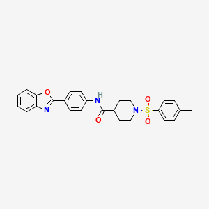 molecular formula C26H25N3O4S B2796103 N-(4-(benzo[d]oxazol-2-yl)phenyl)-1-tosylpiperidine-4-carboxamide CAS No. 923488-67-9