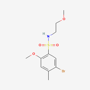 molecular formula C11H16BrNO4S B2796109 5-溴-2-甲氧基-N-(2-甲氧基乙基)-4-甲基苯磺酰胺 CAS No. 915931-15-6