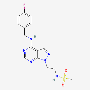 molecular formula C15H17FN6O2S B2796125 N-(2-(4-((4-fluorobenzyl)amino)-1H-pyrazolo[3,4-d]pyrimidin-1-yl)ethyl)methanesulfonamide CAS No. 1171411-06-5