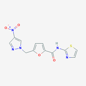 molecular formula C12H9N5O4S B279613 5-({4-nitro-1H-pyrazol-1-yl}methyl)-N-(1,3-thiazol-2-yl)-2-furamide 