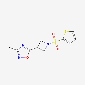 molecular formula C10H11N3O3S2 B2796134 3-Methyl-5-(1-(thiophen-2-ylsulfonyl)azetidin-3-yl)-1,2,4-oxadiazole CAS No. 1327198-47-9