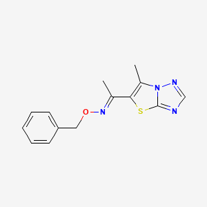 molecular formula C14H14N4OS B2796139 (E)-(benzyloxy)(1-{6-methyl-[1,2,4]triazolo[3,2-b][1,3]thiazol-5-yl}ethylidene)amine CAS No. 478245-57-7