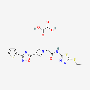 molecular formula C17H18N6O6S3 B2796141 N-(5-(乙硫基)-1,3,4-噻二唑-2-基)-2-(3-(3-(噻吩-2-基)-1,2,4-噁二唑-5-基)氮杂环丁-1-基)乙酰胺 草酸盐 CAS No. 1351612-41-3