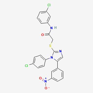 molecular formula C23H16Cl2N4O3S B2796151 N-(3-chlorophenyl)-2-((1-(4-chlorophenyl)-5-(3-nitrophenyl)-1H-imidazol-2-yl)thio)acetamide CAS No. 1226454-14-3