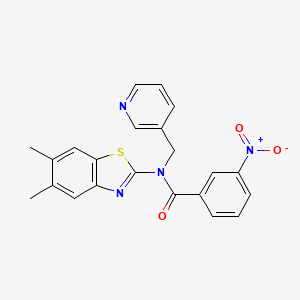 molecular formula C22H18N4O3S B2796171 N-(5,6-dimethylbenzo[d]thiazol-2-yl)-3-nitro-N-(pyridin-3-ylmethyl)benzamide CAS No. 886945-35-3