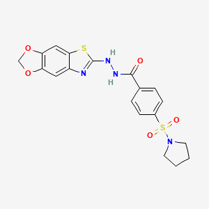 molecular formula C19H18N4O5S2 B2796192 N'-([1,3]dioxolo[4',5':4,5]benzo[1,2-d]thiazol-6-yl)-4-(pyrrolidin-1-ylsulfonyl)benzohydrazide CAS No. 851988-58-4