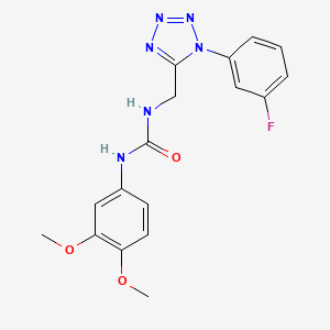 molecular formula C17H17FN6O3 B2796196 1-(3,4-二甲氧基苯基)-3-((1-(3-氟苯基)-1H-四氮唑-5-基)甲基)脲 CAS No. 921150-75-6